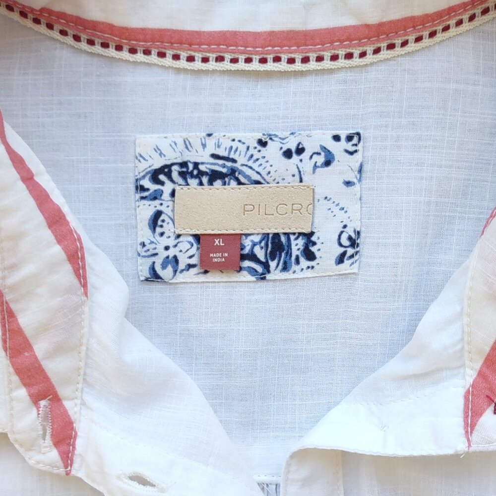 Anthropologie Pilcro Embroidered White Classic Shirt Retro Art Whimsy Size XL - Picture 14 of 16